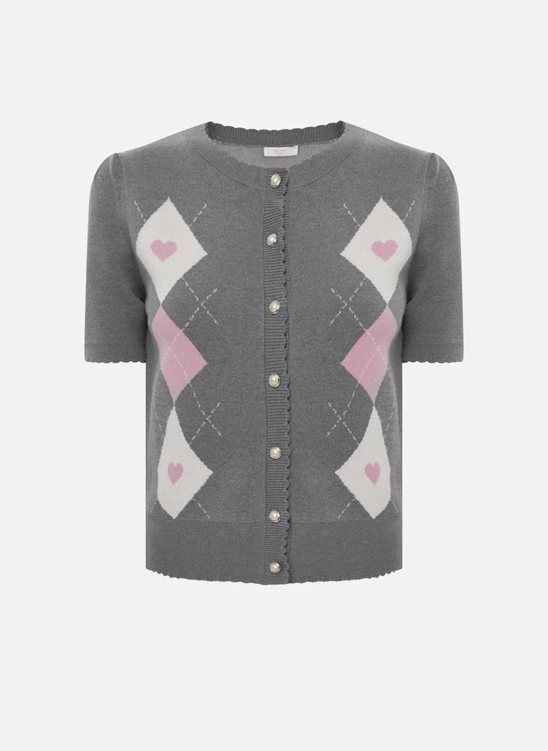 Lichi Knitted cardigan with short sleeves and contrasting ornamental pattern